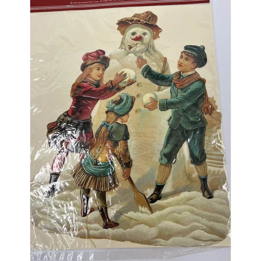 Vtg NOS Merrimack Shackman Collection Victorian Children Building Snowman Card